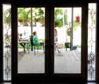 french door with leaded glass sides